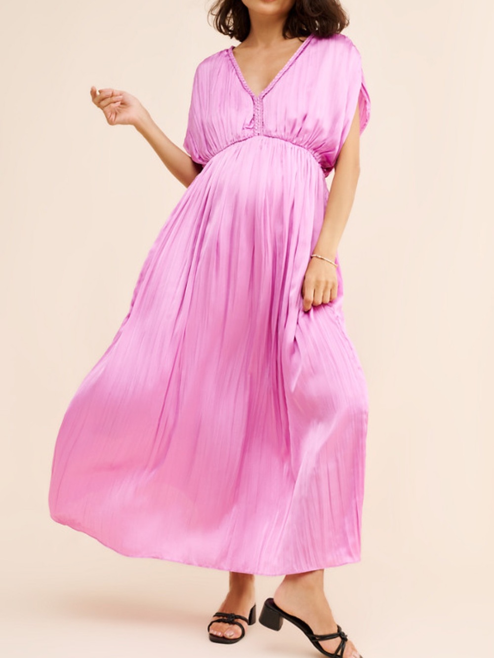 Hatch Maternity Winslet Pleated Maxi Dress Satin Lavender Lilac Purple